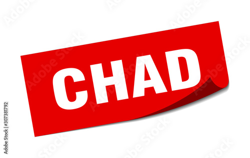 Chad sticker. Chad red square peeler sign