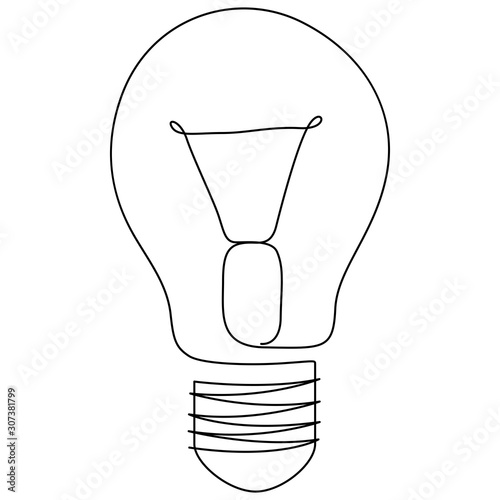 One line drawing light bulb symbol idea. Continuous line style. Vector