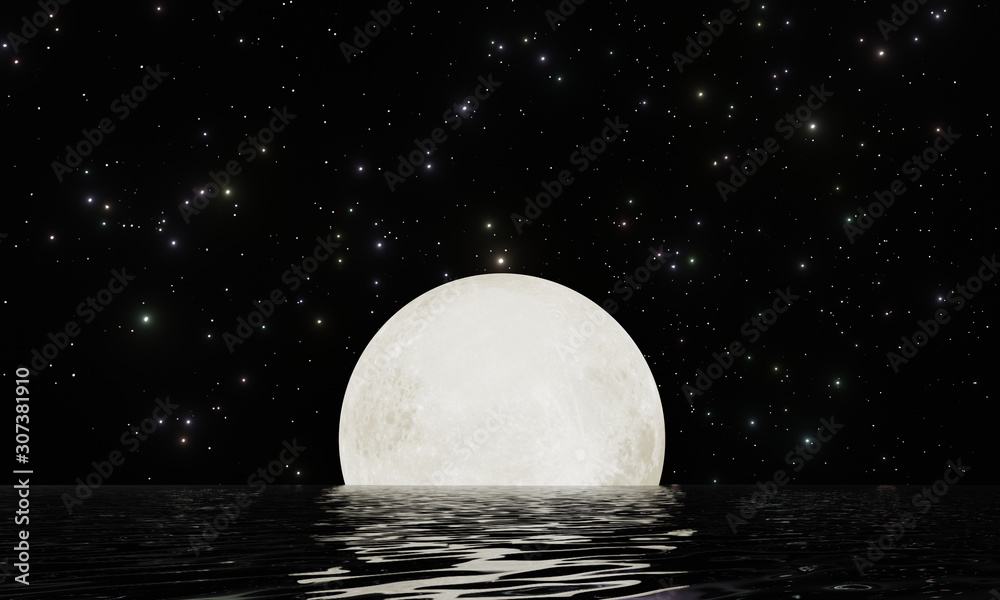 Full Moon with Stars at Dark Night Sky . Stock Image - Image of