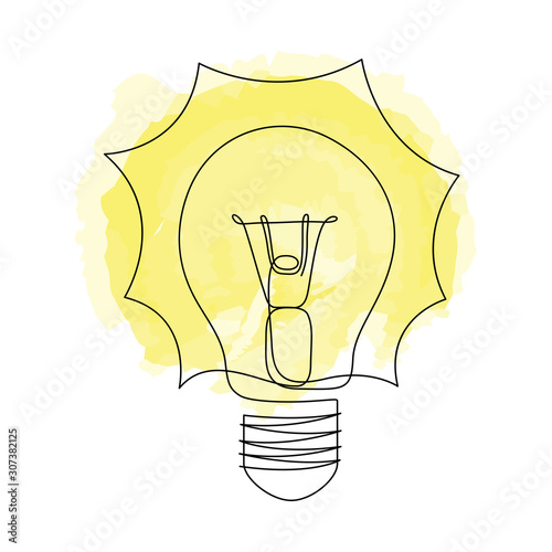 One line drawing light bulb symbol idea. Continuous line style. Vector