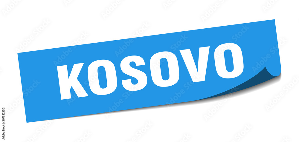 Kosovo sticker. Kosovo blue square peeler sign Kosovo sticker. Kosovo blue square peeler sign