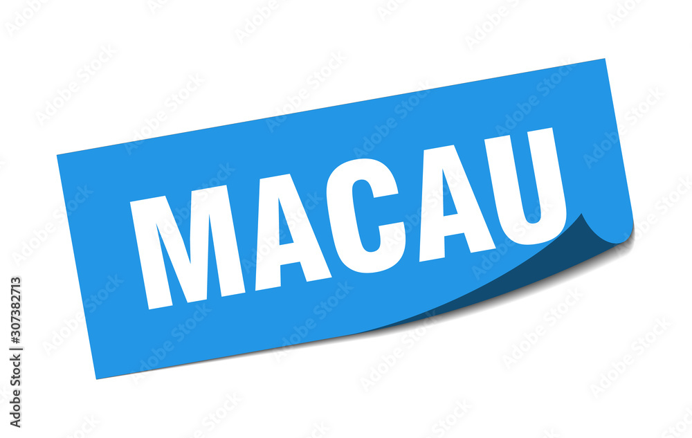 Macau sticker. Macau blue square peeler sign Macau sticker. Macau blue square peeler sign