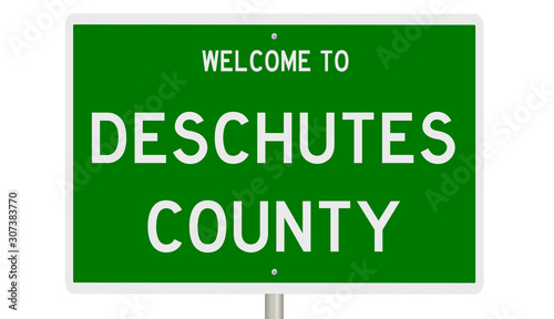 Rendering of a green 3d highway sign for Deschutes County in Oregon photo