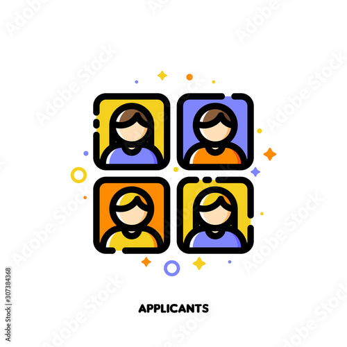 Icon of applicants photos for professional staff recruitment concept. Flat filled outline style. Pixel perfect 64x64. Editable stroke