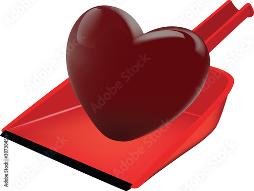 cuore rosso su una paletta per raccogliere sporco
