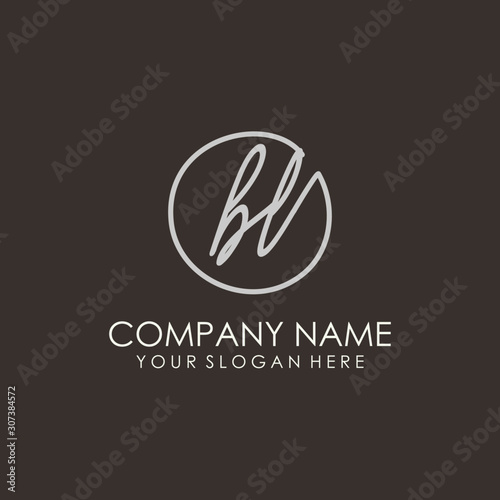 BL initials signature logo. Handwritten vector logo template connected to a circle. Hand drawn Calligraphy lettering Vector illustration.