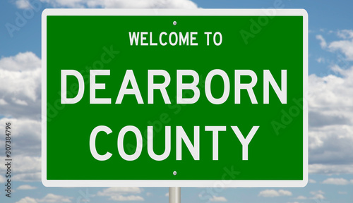 Rendering of a green 3d highway sign for Dearborn County photo