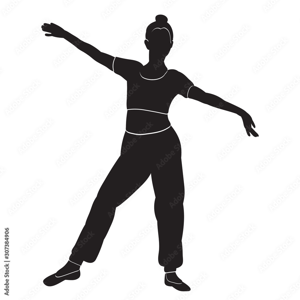 silhouette with lines of a dancing girl, dance