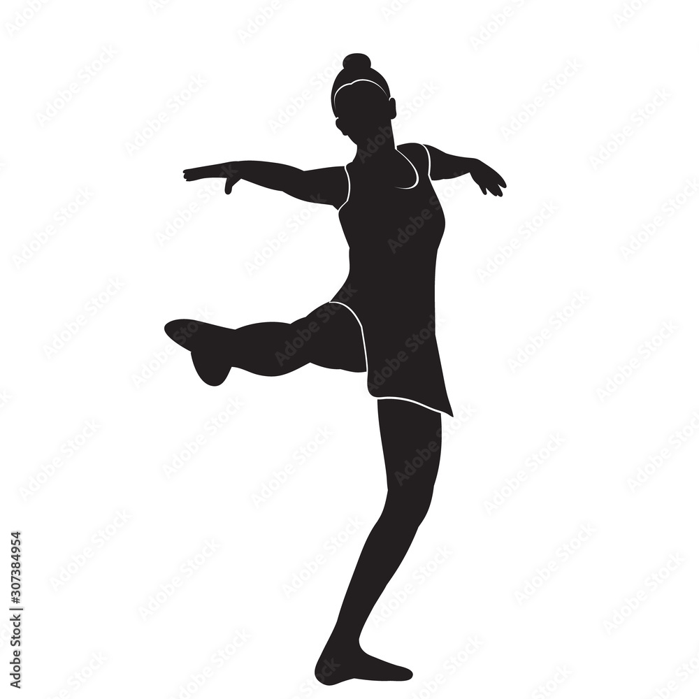 vector, isolated, silhouette with lines of a dancing girl