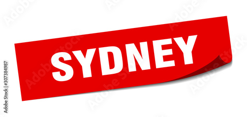 Sydney sticker. Sydney red square peeler sign