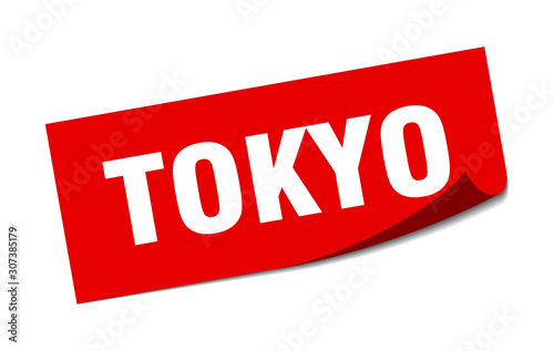 Tokyo sticker. Tokyo red square peeler sign