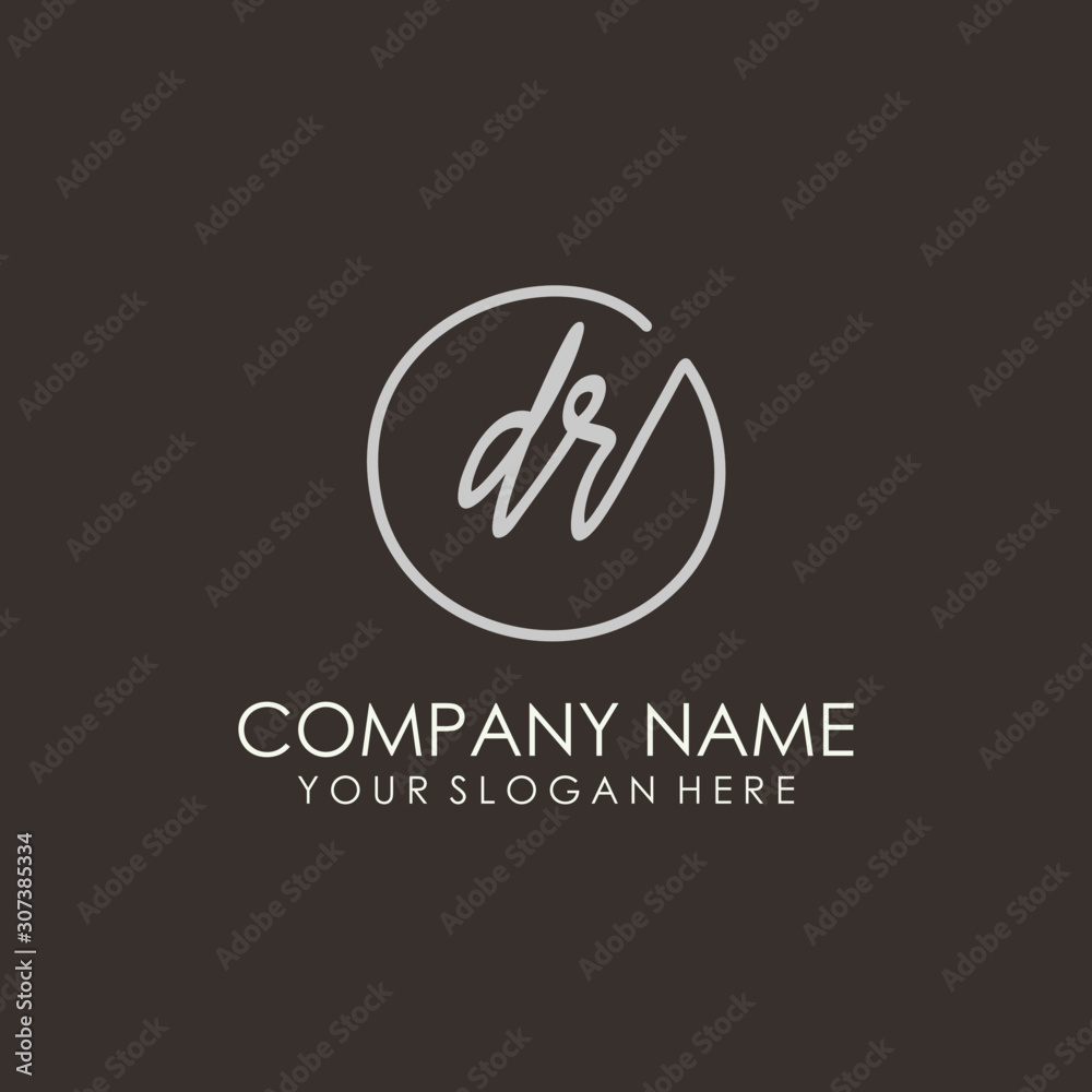 DR initials signature logo. Handwritten vector logo template connected to a circle. Hand drawn Calligraphy lettering Vector illustration. DR initials signature logo. Handwritten vector logo template connected to a circle. Hand drawn Calligraphy lettering Vector illustration.