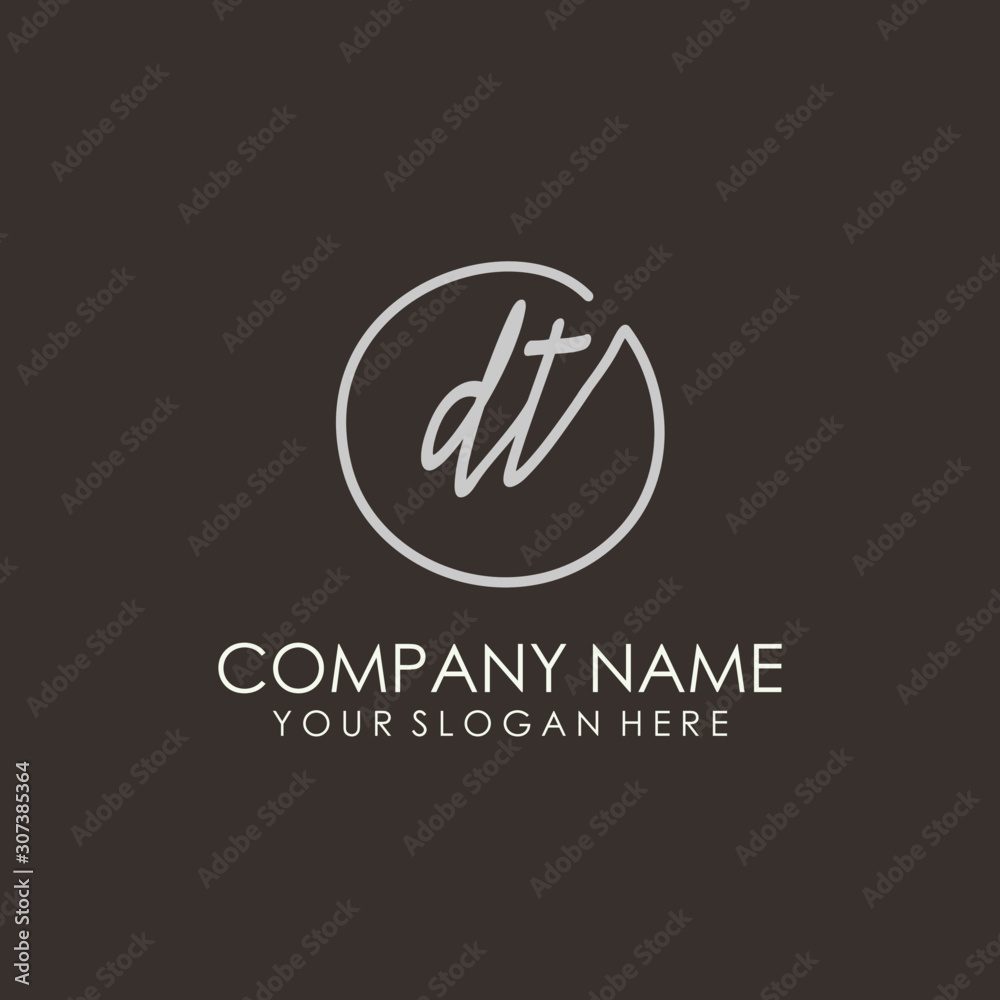 DT initials signature logo. Handwritten vector logo template connected to a circle. Hand drawn Calligraphy lettering Vector illustration. DT initials signature logo. Handwritten vector logo template connected to a circle. Hand drawn Calligraphy lettering Vector illustration.