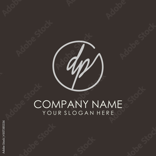 DP initials signature logo. Handwritten vector logo template connected to a circle. Hand drawn Calligraphy lettering Vector illustration.