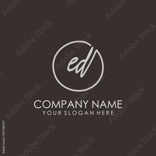 ED initials signature logo. Handwritten vector logo template connected to a circle. Hand drawn Calligraphy lettering Vector illustration.
