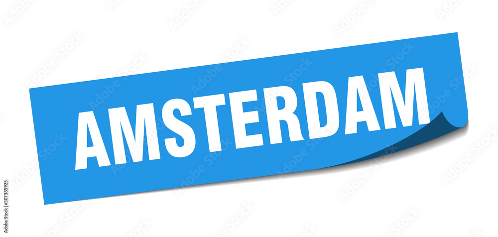 Amsterdam sticker. Amsterdam blue square peeler sign