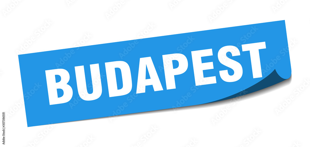 Budapest sticker. Budapest blue square peeler sign