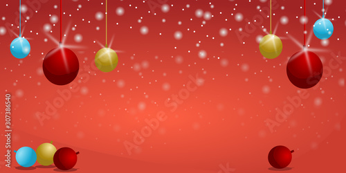 Christmas ball red background and snow