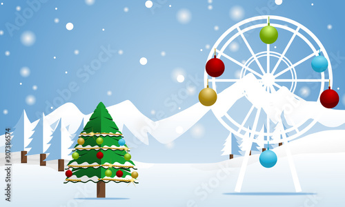 Vector banners hills and mountains Cartoon landscape background with winter landscape.