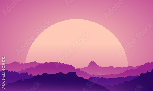 Vector banners hills and mountains Cartoon landscape nature horizontal background, flat design