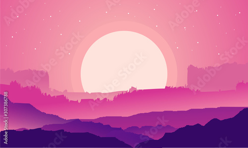 Vector banners hills and mountains Cartoon landscape nature horizontal background, flat design