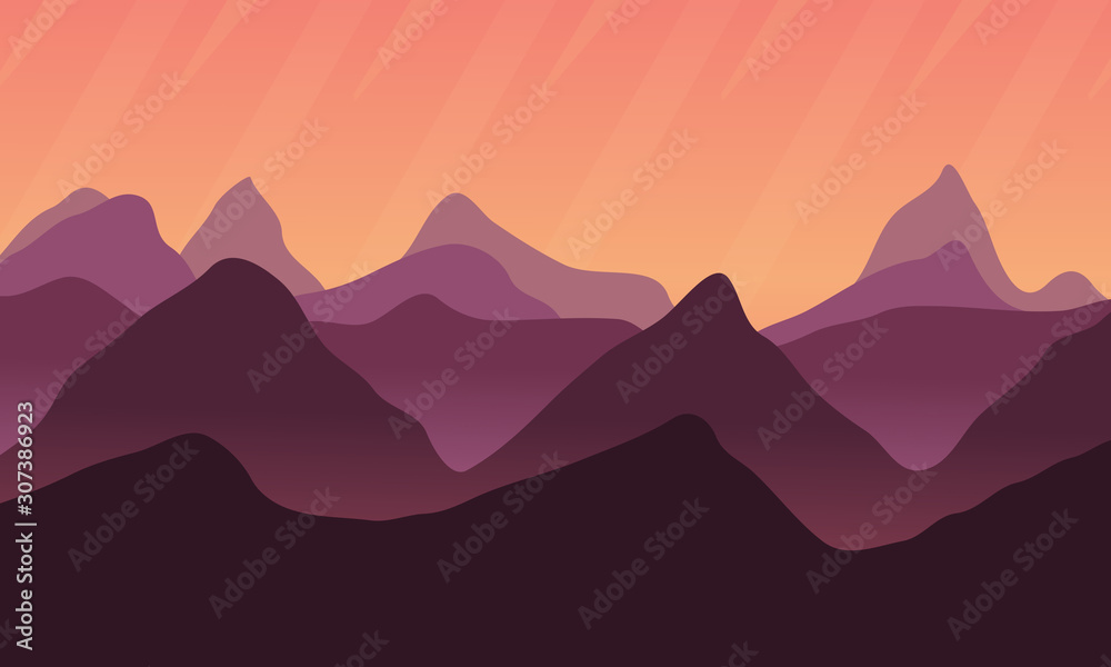 Vector banners hills and mountains Cartoon landscape nature horizontal background, flat design