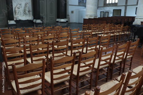 Haarlem  the Netherlands - october 6th  2018  Wooden chairs in St Bavo church