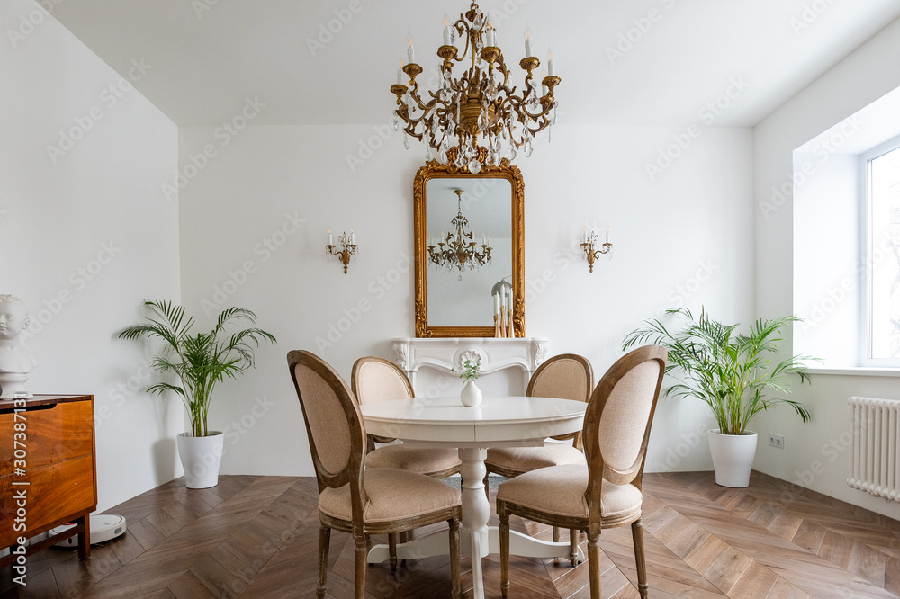 French apartments. living room with dining table. French apartments. living room with dining table.