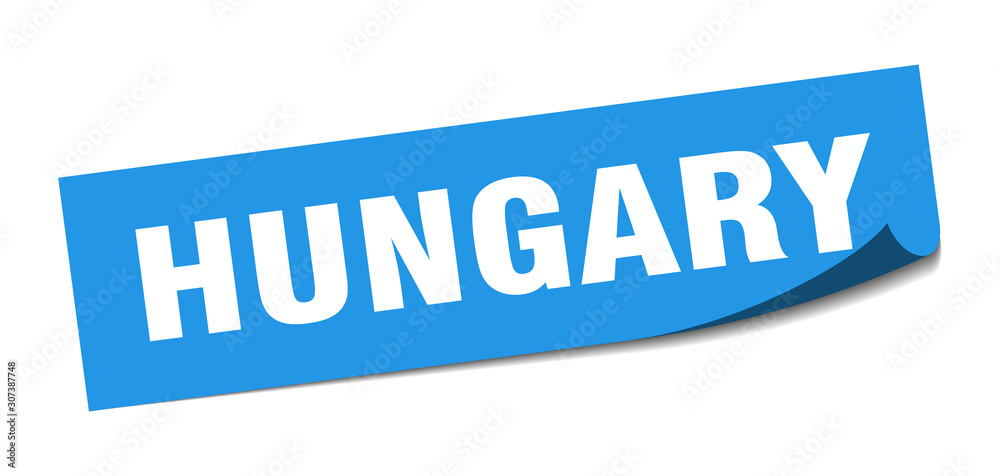 Hungary sticker. Hungary blue square peeler sign