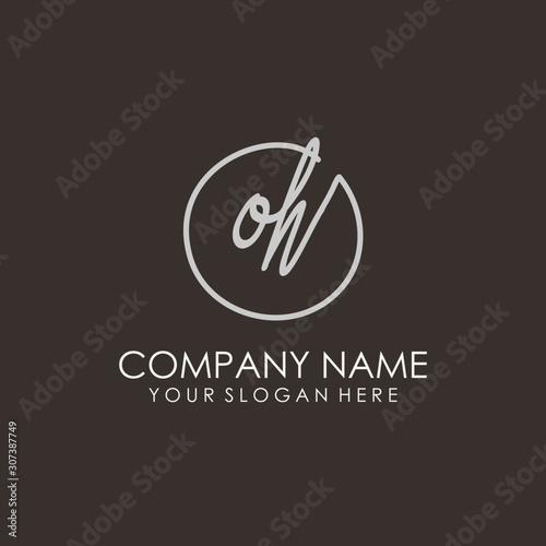 OH initials signature logo. Handwritten vector logo template connected to a circle. Hand drawn Calligraphy lettering Vector illustration.