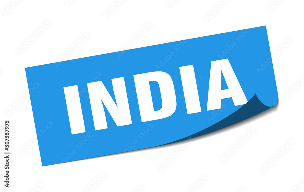India sticker. India blue square peeler sign India sticker. India blue square peeler sign
