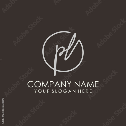 PL initials signature logo. Handwritten vector logo template connected to a circle. Hand drawn Calligraphy lettering Vector illustration.