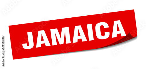 Jamaica sticker. Jamaica red square peeler sign