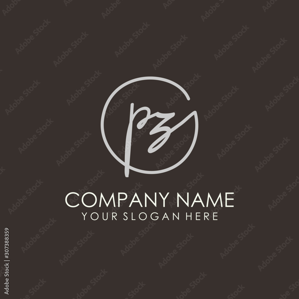 PZ initials signature logo. Handwritten vector logo template connected to a circle. Hand drawn Calligraphy lettering Vector illustration. PZ initials signature logo. Handwritten vector logo template connected to a circle. Hand drawn Calligraphy lettering Vector illustration.