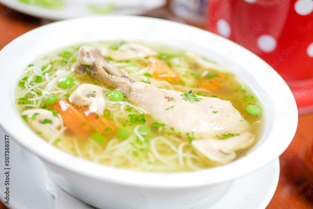 Soup on a restaurant table