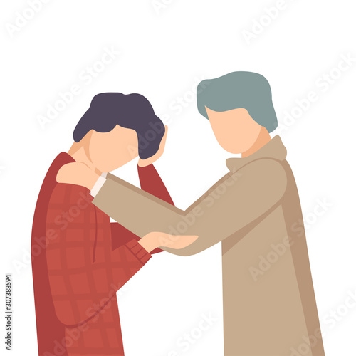 Man Standing with His Fellow Giving Him Word Support Vector Illustration