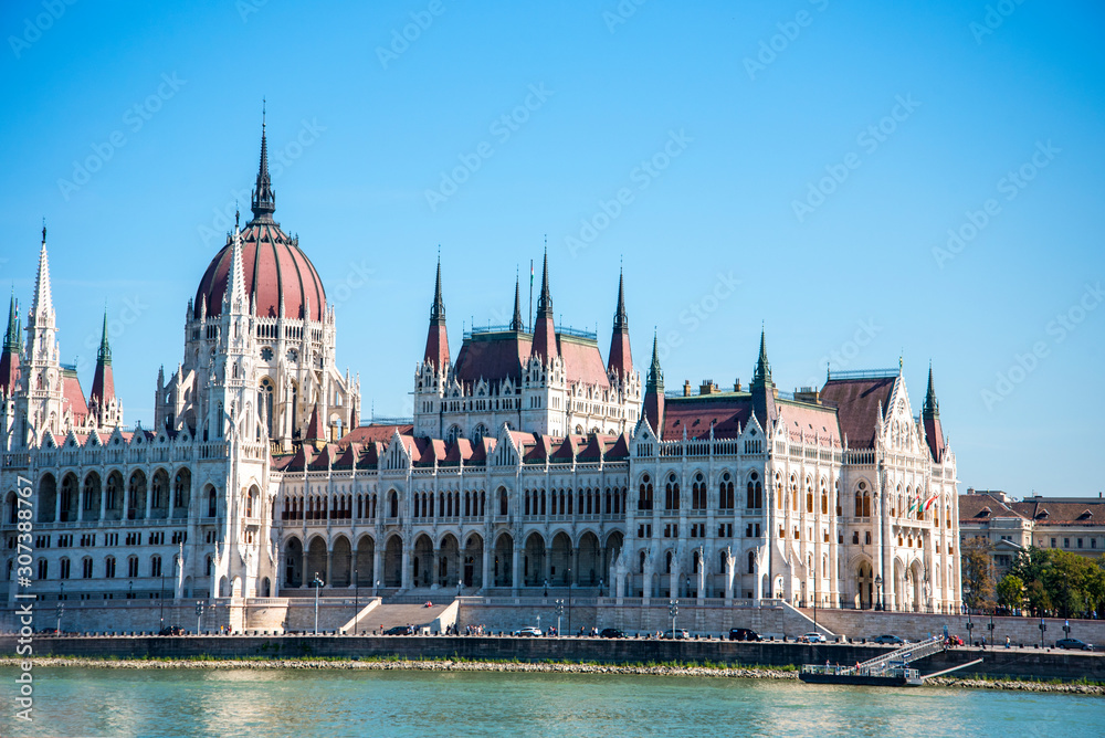 Fototapeta premium HungaryThe Houses of Parliament in Budapest the Capital city of Hungary. In the Houses of Parliament the Crown Jewels of Hungary are on display under guard