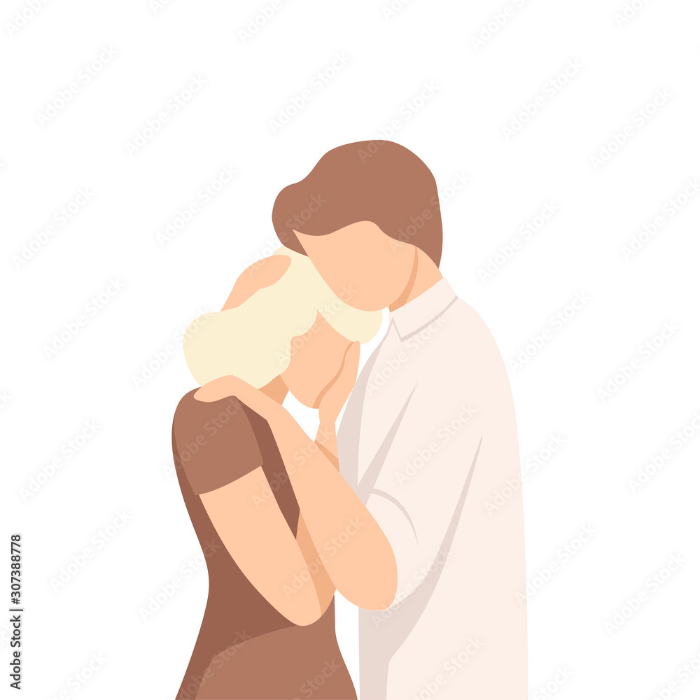 Feceless Man Standing and Embracing Young Crying Woman Stroking Her Hair Vector Illustration Feceless Man Standing and Embracing Young Crying Woman Stroking Her Hair Vector Illustration