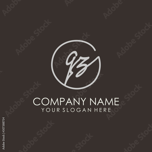QZ initials signature logo. Handwritten vector logo template connected to a circle. Hand drawn Calligraphy lettering Vector illustration.