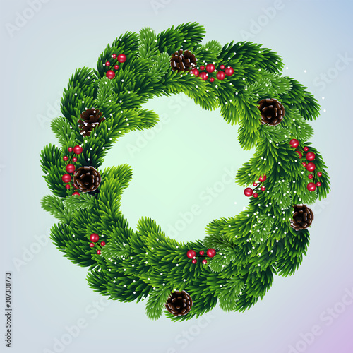 bright Christmas wreath with cones new year