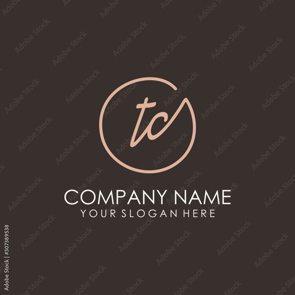 TC initials signature logo. Handwritten vector logo template connected to a circle. Hand drawn Calligraphy lettering Vector illustration. TC initials signature logo. Handwritten vector logo template connected to a circle. Hand drawn Calligraphy lettering Vector illustration.