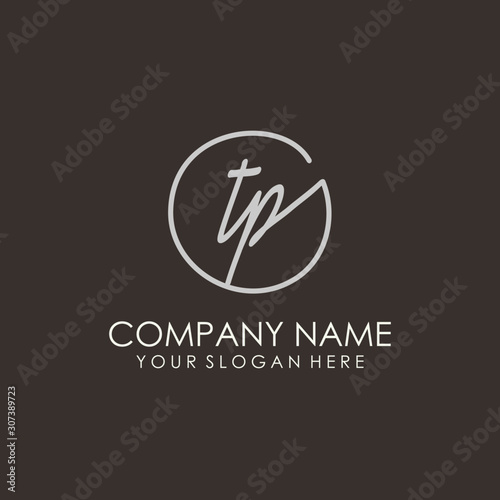 TP initials signature logo. Handwritten vector logo template connected to a circle. Hand drawn Calligraphy lettering Vector illustration.