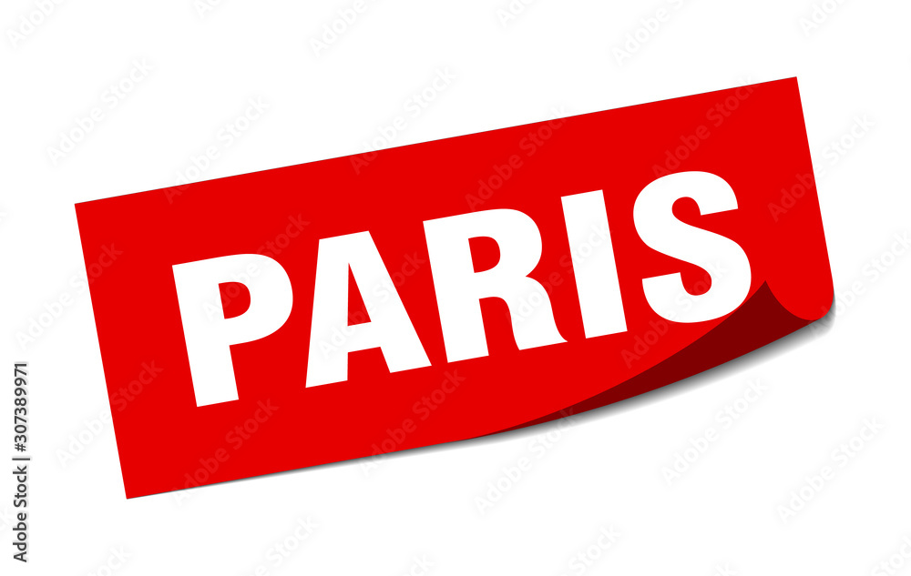 Paris sticker. Paris red square peeler sign Paris sticker. Paris red square peeler sign