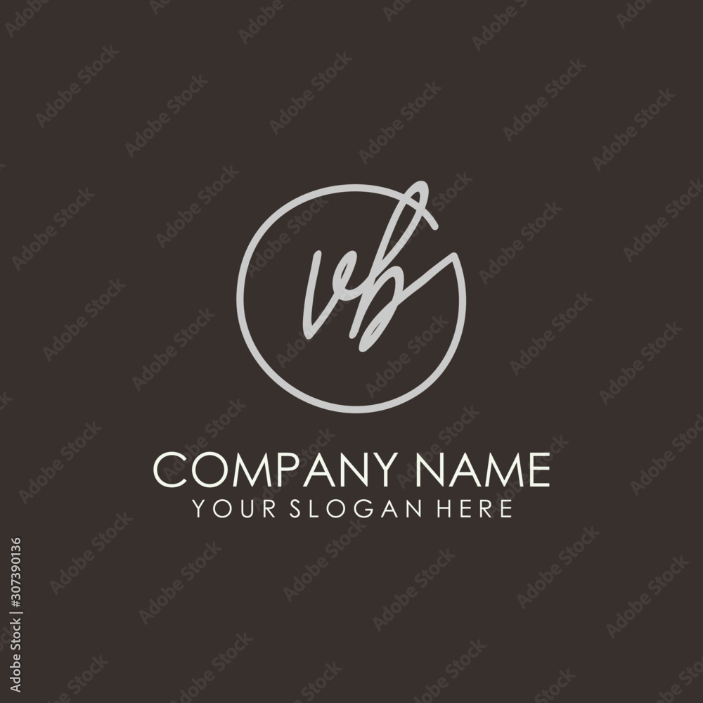 VB initials signature logo. Handwritten vector logo template connected to a circle. Hand drawn Calligraphy lettering Vector illustration.