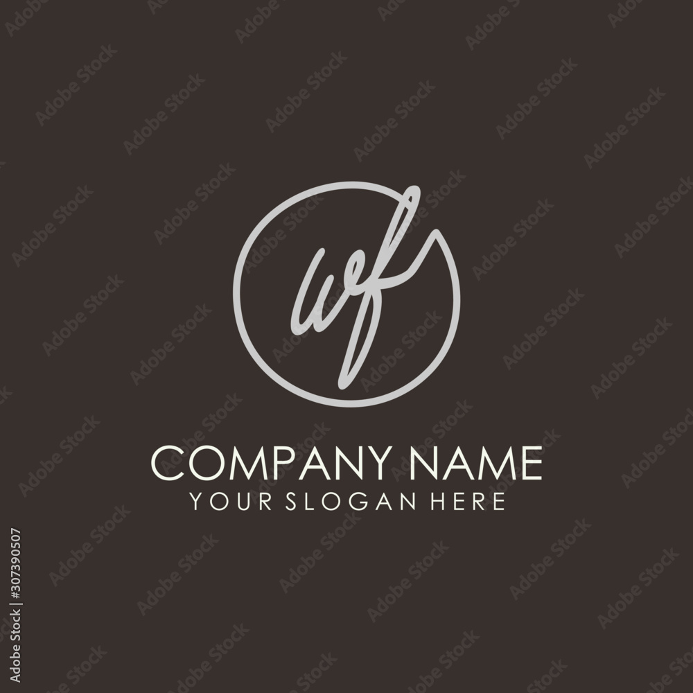 Fototapeta premium WF initials signature logo. Handwritten vector logo template connected to a circle. Hand drawn Calligraphy lettering Vector illustration.