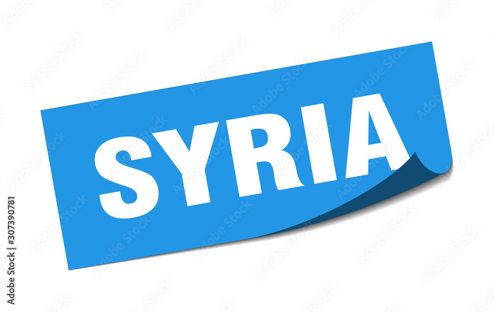 Syria sticker. Syria blue square peeler sign Syria sticker. Syria blue square peeler sign