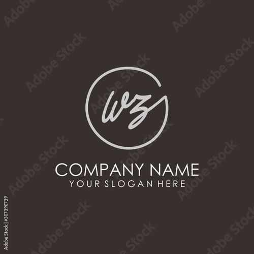 WZ initials signature logo. Handwritten vector logo template connected to a circle. Hand drawn Calligraphy lettering Vector illustration.