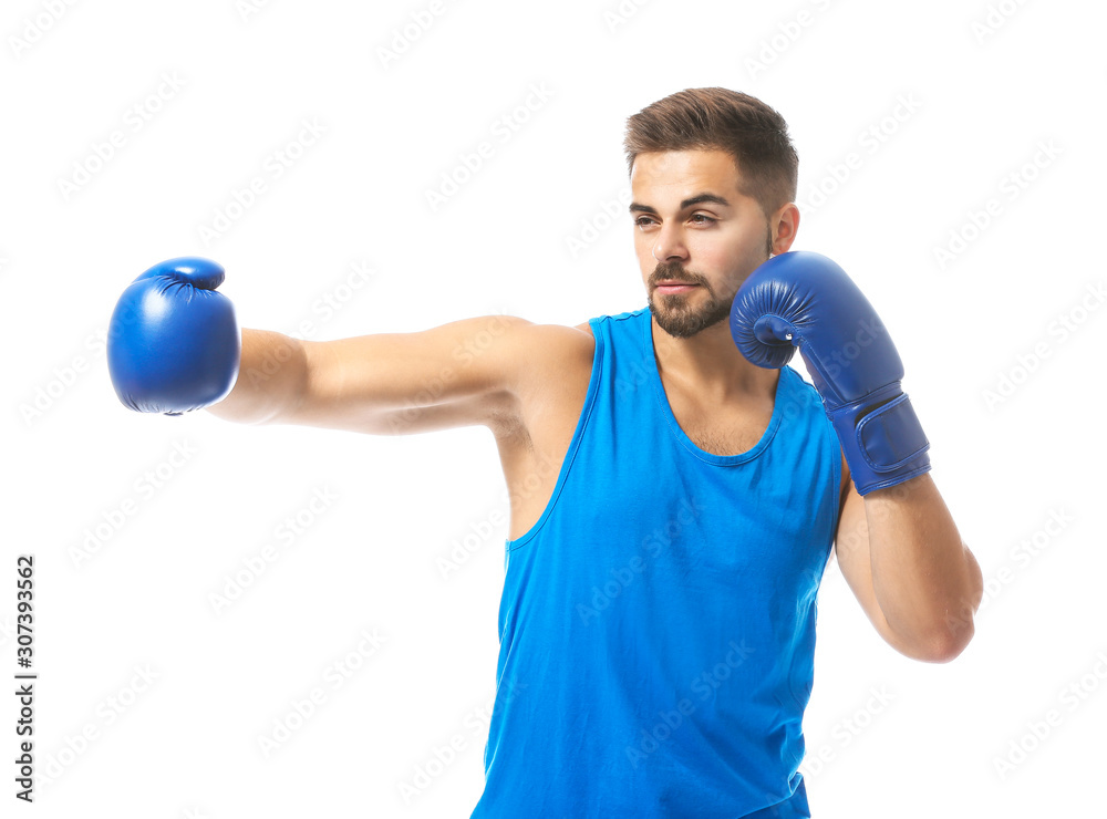 Sporty young boxer against white background Sporty young boxer against white background