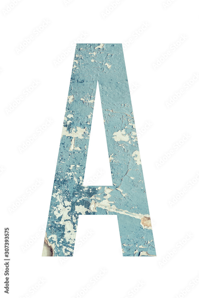 Letter A on textured background of blue color in rural style