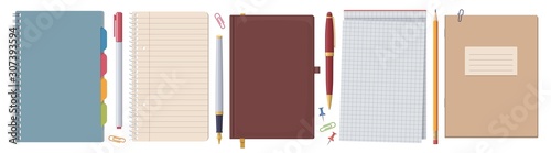 Stationery set. Notebook notepad. Vector flat isolated illustration